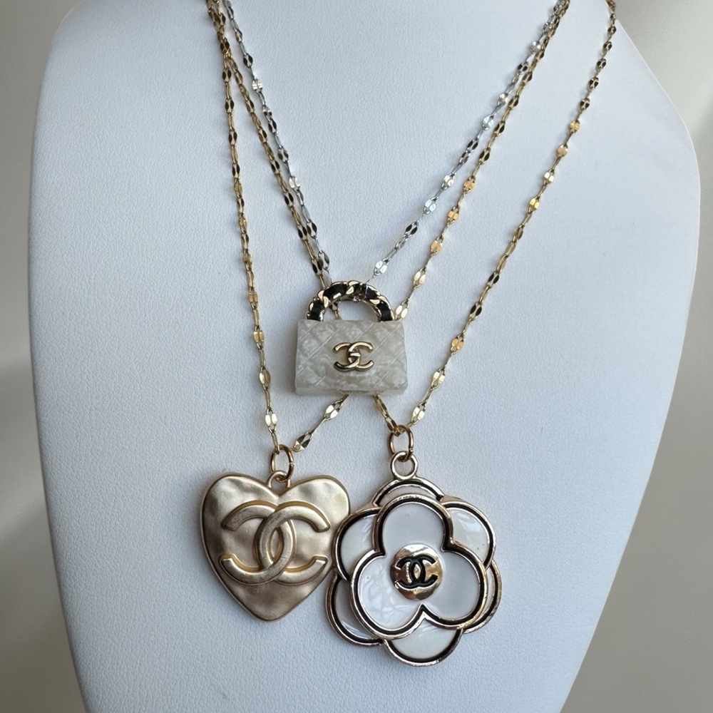 Upcycled Gold Heart Pendant Necklace Stamped - Picture 3 of 3